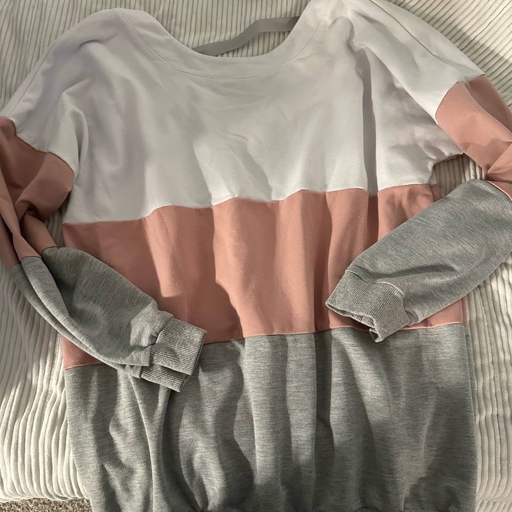 Color Block Sweater in Pink, White, and Gray